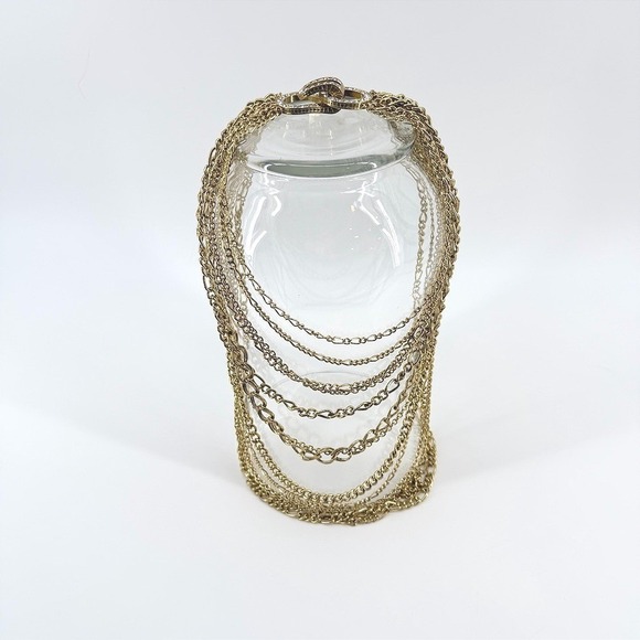 Heidi Daus Layered Waterfall Necklace Gold Tone Crystal Accent Statement Vintage - Picture 3 of 11